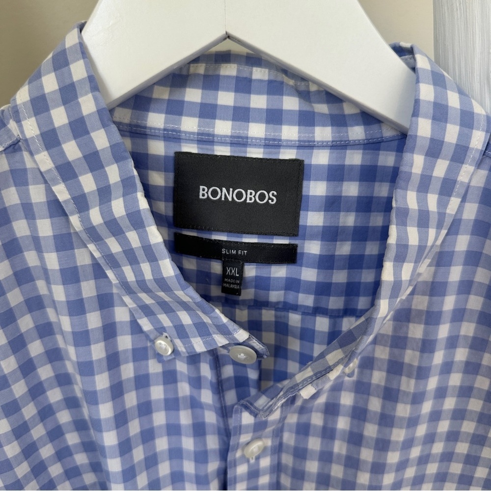 Bonobos Men's Light Blue Gingham Long Sleeve Button Down Shirt Size XXL - Picture 7 of 11